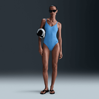 Nike Swim Water Texture Women's V-Neck One-Piece. Nike.com
